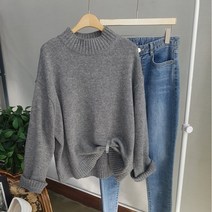 상상그이상 여성용 국내제작 부드러운 도톰 루즈핏 반폴라 니트티 반목 하프넥 스웨터