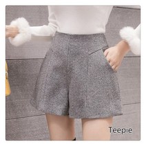 티피 겨울 모직 반바지 a라인 하이웨이스트 와이드 코디 여자 반바지