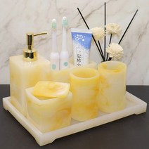 모조 옥 휴대용 비누 디스펜서 치약 홀더 욕실 액세서리 세트 입 컵 보관 트레이 수지 목욕 용품, [17] Imitation topaz C
