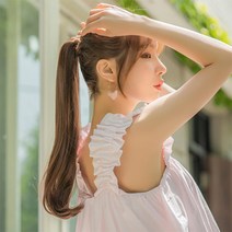 단골탑 여성 벨크로 포니테일 묶음머리 가발 아이롱 C컬펌 여성가발, 1개, 내츄럴블랙