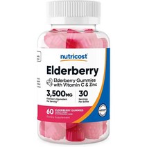미국직구 아연 비타민 C가 포함 뉴트리코스트 엘더베리 젤리 100mg 젤리 60개 30인분 - 글루텐 프리 옥수수 시럽 없음, 수량, 상세참조
