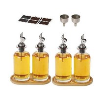 4팩 올리브 오일 디스펜서 병 오일 및 식초 세트 금속 가 있는 커피 시럽 디스펜서 대나무 트레이 라벨 소스 병 주방용 유리병 세트 334 5g(11 5온스)