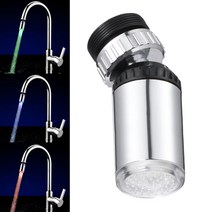 LED 물 수도꼭지 조명 3 다채로운 색상 변경 글로우 샤워 헤드 주방 탭 온도 센서 22mm 내부 스레드, 한개옵션0