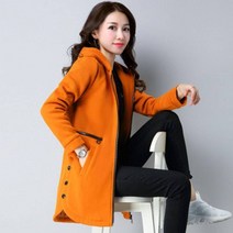 기모후드집업 미시룩 후드 지퍼 기모 후드티 2022루즈핏 미들롱타입 중년여성 가을의류 겨울두터운 자켓