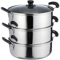 펄금속 스테인리스 찜기 유리 뚜껑포함 3단 30cm H-4693, 3단 찜기
