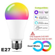 스마트 홈 Yandex Alice 전구 15W 컬러 WiFi 조명 RGB E27 LED 램프 220V 110V Alexa Google Home Assistant 음성 제어 밝기 조, RGB Cool White x1