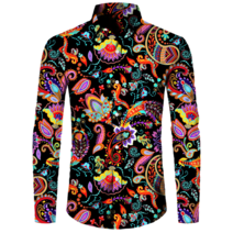 건달 셔츠 조폭 하와이안 티 남성용 세련된 캐슈 플라워 프린트 턴다운 칼라 버튼 빈티지 페이즐리 긴팔 무도회 파티 클럽 가디건