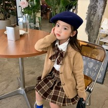 유블리 여아 리본 스웨터 가디건 셔츠 쓰리피쓰 포근 스쿨룩 세트 가으리