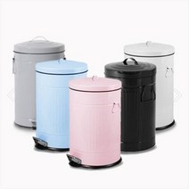 인테리어 양철 컬러 페달 휴지통 모음(핑크 블루 화이트 블랙 그레이 3L/5L/12L/20L), 3L