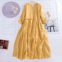 자칠자칠여성 린넨 원피스 a라인 빅사이즈 오버핏 캐주얼 여자 봄 가을 5부 롱원피스 linen dress women JX0219