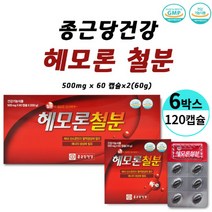 종근당건강 헤모론 철분 햄철 해조카라슘 대두레시틴 산화아연 엽산 비타민b1 b2 b6 비타민c, 6박스, 120 캡슐