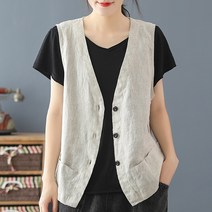 여성 오버핏 마 린넨 민소매 베스트 조끼