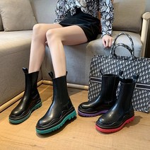 엣지걸슈즈 898 아웃솔 투톤 첼시부츠 키높이 워커 통굽부츠 미들부츠 5cm굽