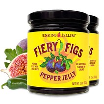 Jenkins Jellies Fiery Figs 핫 페퍼 젤리 - Sweet ampamp 매콤한 할라피뇨 글루텐 프리 비건 잼 글레이즈 디핑 소스 또는 디저트 토핑으로 사용 천연, [02] 11온스(3개들이 팩), [01] 불타는 무화과
