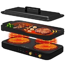 쿸투론 휴대용 2구인덕션 쿡탑 / 탈착식 철판 팬 논스틱 1800W 어린이 안전 잠금장치, 검은색