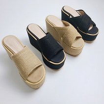 라탄 굽높은 통굽 웨지 슬리퍼 10cm 일자 크로스 에스파듀 발편한 뮬
