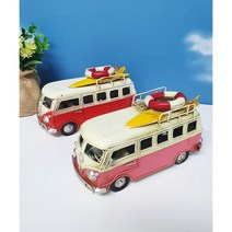 앤틱 미니 버스 캠핑카 소품 (레드 / 핑크), 핑크