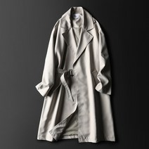 카라 롱 벨트 벨티드 봄 가을 간절기 디자인 중간 트렌치 남성용 여피 영국 스타일 드레이프 경사 버클 무릎 위 코트