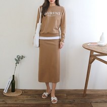 빨강몽키 봄 가을 여성 데일리룩 츄리닝 루즈핏 긴 치마 롱 스커트 투피스 세트 겨울 기모추가