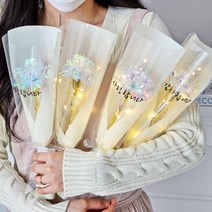 카네이션 홀로그램 한송이 꽃다발 어버이날 스승의날 LED 비누꽃 유치원 선생님 부모님 감사 선물 감동 단체 행사 조화 꽃선물, LED 조명 무드등 추가안함, 레터링 글자 추가 (감사합니다)