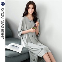 여성 미디원피스 서늘한 느낌 자다 여름 모달 면 코튼 실크 얇은 브이넥 러블리 가능 외출 입다 4853340505, M, C822778 연두색