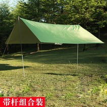 꽁타프 어반포레스트 렉타 헥사 아릭시 디디 치즈 하비 실 블랙코팅 면 타프 캐노피 텐트, 로드 조합이 있는 녹색