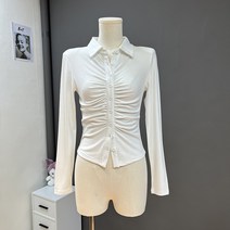 분위기 순욕 차이나 티셔츠 여 셔링 슬림핏 긴팔 레깅스 탑