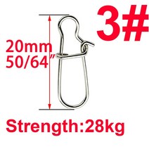 낚시바늘 연결고리 낚시고리 50개/박스 스테인리스 스틸 인양통 회전 안전카드 훅 부속품, 크기 3, 규격 없음