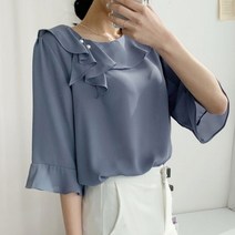 빅걸스토리 빅사이즈 여성 쥬디 러플 카라 소매 러블리 캐주얼 블라우스