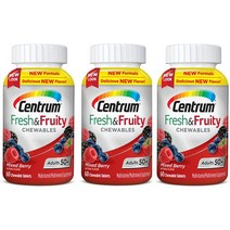 센트룸 Centrum 프레쉬 앤 프루티 츄어블 성인 50+ 멀티비타민 멀티미네랄 보충제 혼합 베리 내추럴 플레이버 (60 타블렛(3팩) 총 180정, 기본