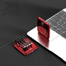 소형 보조배터리 휴대용 mini power bank 20000mah qi 무선 충전기 powerbank 내장 케이블 for iphone 13 12 pro 11 samsung 9, 레드 타입 1