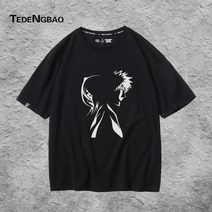 순면티셔츠 저승사자 BLEACH 블랙 사키 가즈호 루치아 애니메이션 여름 남성 반팔 상의 와이드 루즈핏 336164397
