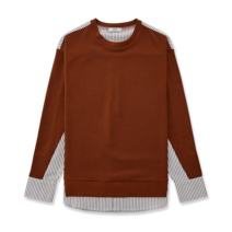 에스티코 베이지 셔츠배색 오버핏 티셔츠_STSRA72TTD