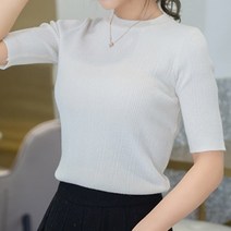 여성 날씬해보이는 봄 이너 칠부 반팔 슬림핏 니트티