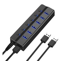 6포트 USB 3.0 허브 개별 On/Off 스위치 및 조명이있는 노트북 용 분배기 3 피트 코드 확장, 01 Black