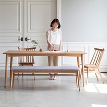 [시스디자인] 모라 오크 원목 6인/8인 식탁세트 180cm + 3인 벤치 + 알리 체어, 그레이