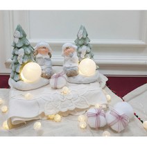 크리스마스장식용 LED불빛 도자기인형 책장 매장DP 선반 미니어쳐 서재방 소품 빈공간, (4. 볼트리커플 2P)