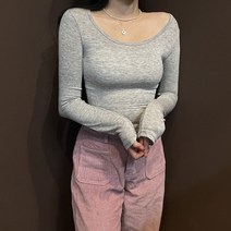 드리뮤즈 여성 슬림핏 국내제작 유넥 크롭 타이트 스판 긴팔 티셔츠 4color