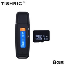 녹음기 미니녹음기 Tishric usb 보이스 레코더 휴대용 사운드 레코더 보이스 레코더 녹음 장치 81632gb 디지털 보이스 레코더, 검은색 8GB