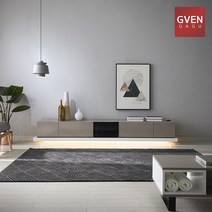 GVEN 지벤 뉴 노르마니 LED 유리도어 거실장 GL, 그레이, 블랙화이트