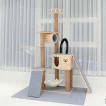 가르르 원목 고양이 캣타워, 긴보드, 사각, 브라운
