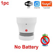 CPVAN WiFi Tuya 연기 감지기 리튬 배터리 포함 스마트 앱 푸시 화재 경보 무선 Fumar 센서 홈 보안 보호, 1pc no battery