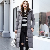 꽃무늬패딩 PinkyIsBlack-후드 롱 파카 겨울 자켓 및 코트 여성용 두꺼운 코튼 패딩 외투 블랙