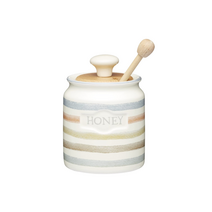 키친크래프트 세라믹 꿀단지 우드디퍼 포함 KitchenCraft Class Collection Striped Ceramic Honey Pot
