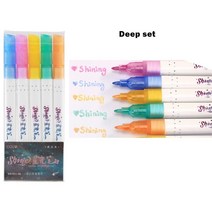 샤인 형광펜 세트 블링 반짝이 샤이닝 아트 마커 컬러 드로잉 페인트 저널 일기 학교 용품 A6243 5 개, 01 Deep color set