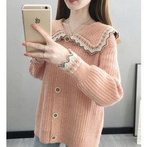 박시니트가디건 플랫카라 스웨터 코트 여성 와이드 루즈핏 핏아우터 키치한 스타일리쉬 3839656506, S95 -105 근 A76 -O-핑크 레드