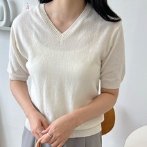 한다난- 브이넥 여성 니트 캐시 반팔 여자 니트티 스웨터 15색
