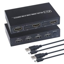 LANGWO KVM 스위치 HDMI 2 포트 박스 HUD 4K (3840x2160) 지원 2개의 PC 공유 모니터 마우스 키보드 및 기타 USB 장치용 무선 지원 (USB 케이