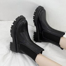 파인드미 검정색 여자 멋쟁이 오피스 코디 첼시 앵클 미들 부츠