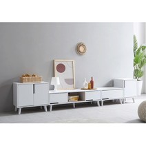 넓은거실 낮은 와이드 거실수납장 Set(총길이2785) 튼튼한 깔끔 세련된 TV, 그레이